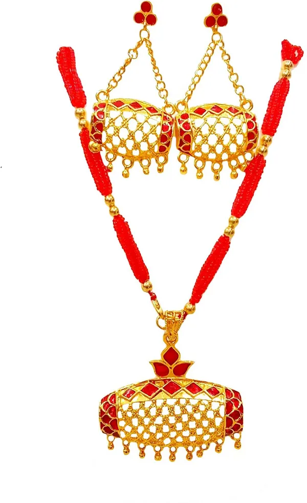 Assamese_Traditional_Red_Meenakari_Jewellery_Set_For_Women